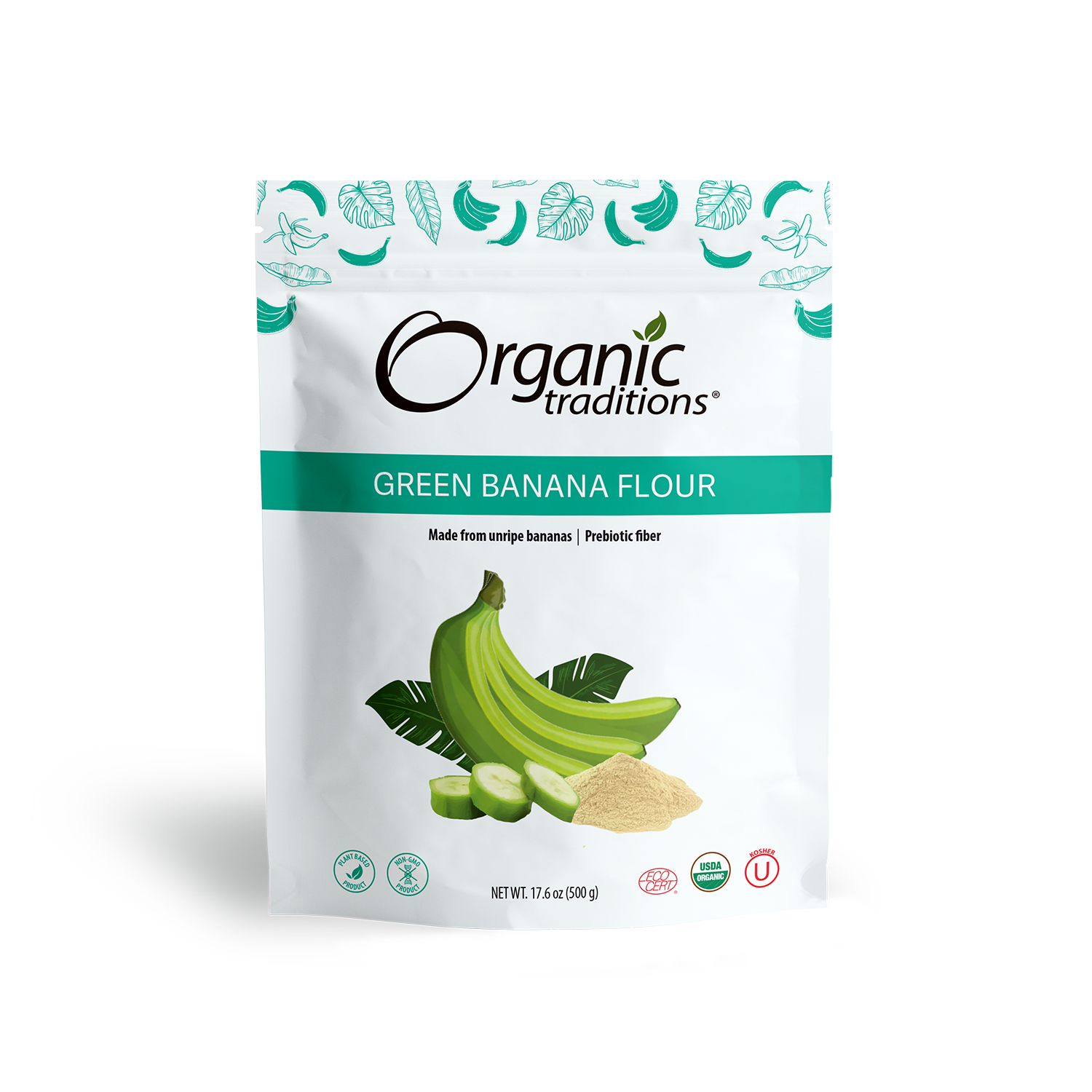 organic traditions green banana flour front of bag image