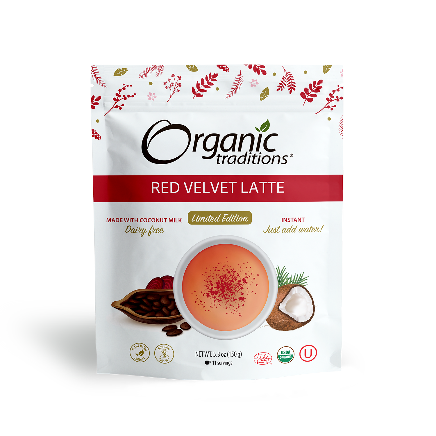 organic traditions red velvet latte front of bag image