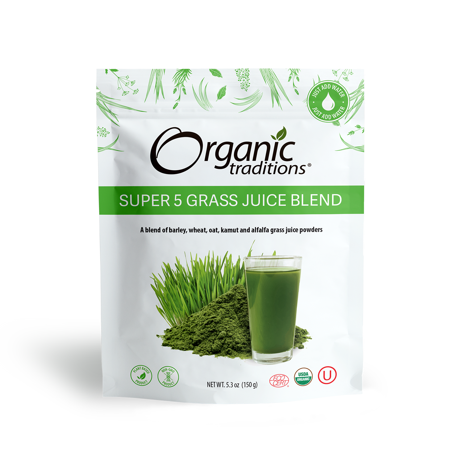 organic traditions super 5 grass juice blend front of bag image